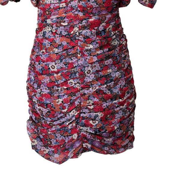 Zara XS Floral Print Puff Sleeve Ruched coquette feminine Mini Dress Blogger Fav - Picture 6 of 15